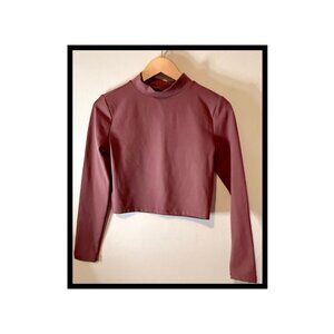 Rose Colored Long Sleeve Crop Top with Mandarin Collar